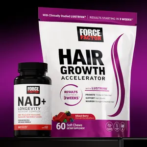 Force Factor Hair Growth Accelerator Soft Chews, Hair Growth Vitamins with Clinically Studied Lustriva & NAD+ (NMN or Nicotinamide Riboside Alternative) with Resveratrol, Astaxanthin, Spermidine & Luteolin, to Support Cellular Health & Healthy Aging