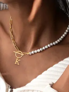 Women's Elegant Letter Pendant Necklace, Fashion Artificial Pearl Stainless Steel Paper Clip Chain, All Seasons Jewelry Accessory, Faux Pearl Jewelry