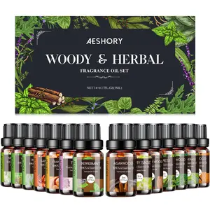 Woody & Herbal Essential Oils Set - TOP 14 Fragrance Oil for Diffusers, Aromatherapy, Candle Making - Sandalwood, Cedarwood, Teakwood, Vetiver Aromatherapy Scented Oils (5ml) Coconut Cream Cherry Chocolate