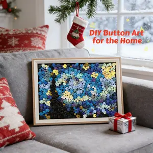 DIY Button Painting ,600-700 pcs , handmade decorative buttons for Wall & Tabletop Frames, Desktop Decorations,DIY arts and crafts handmade button painting,Button Art Painting Set with Wooden Frame,For Birthday Gifts  ，kids stuff for boys