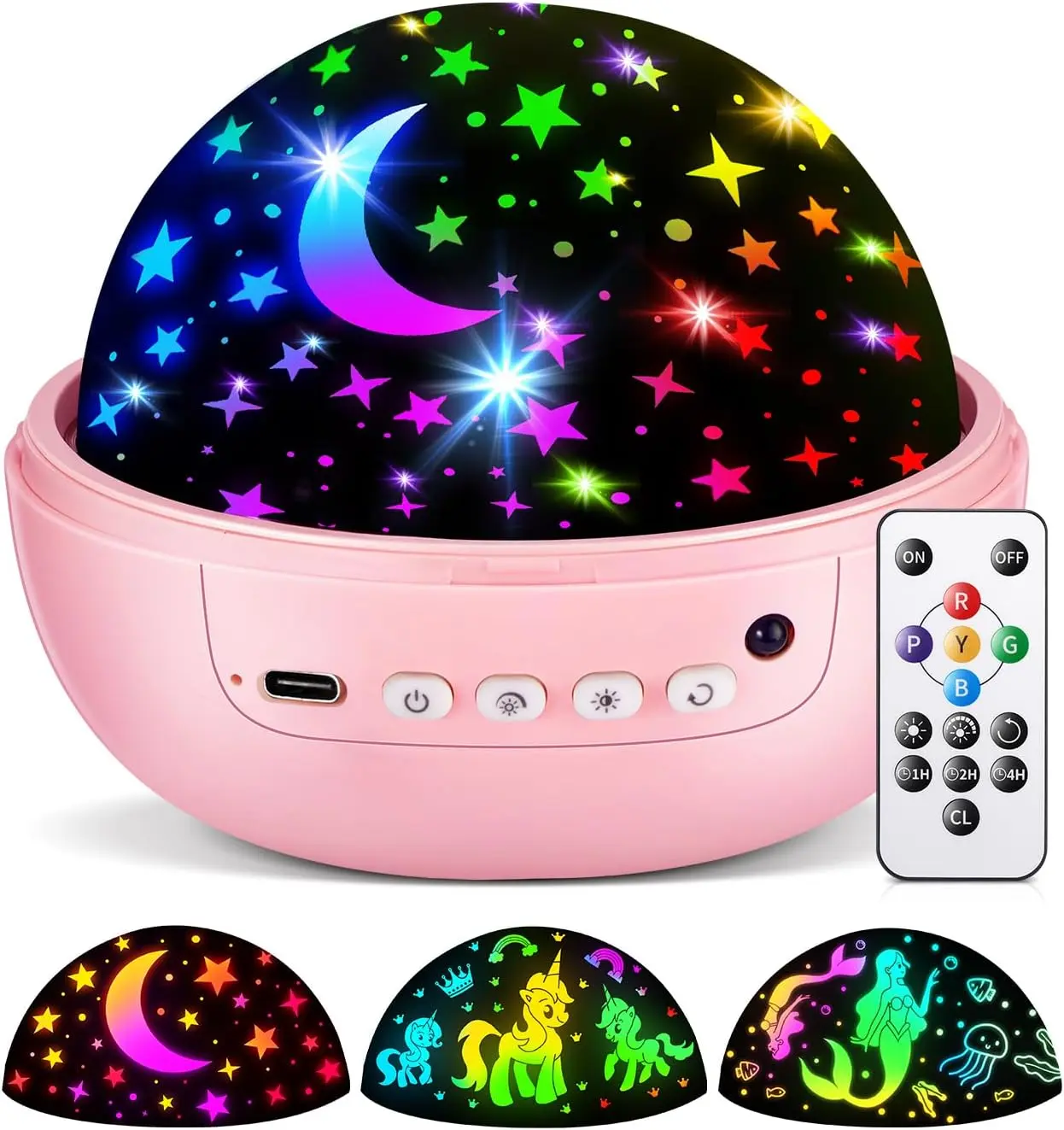 Chunting Unicorn Theme Novelty Night Light Star Projector - Light-Up Feature, 3 Films, 360° Rotating, Remote Control, Dimmable Timer, All-Night Use, Ideal Gift for Girls Aged 3+, 3-4 Year Old Girls