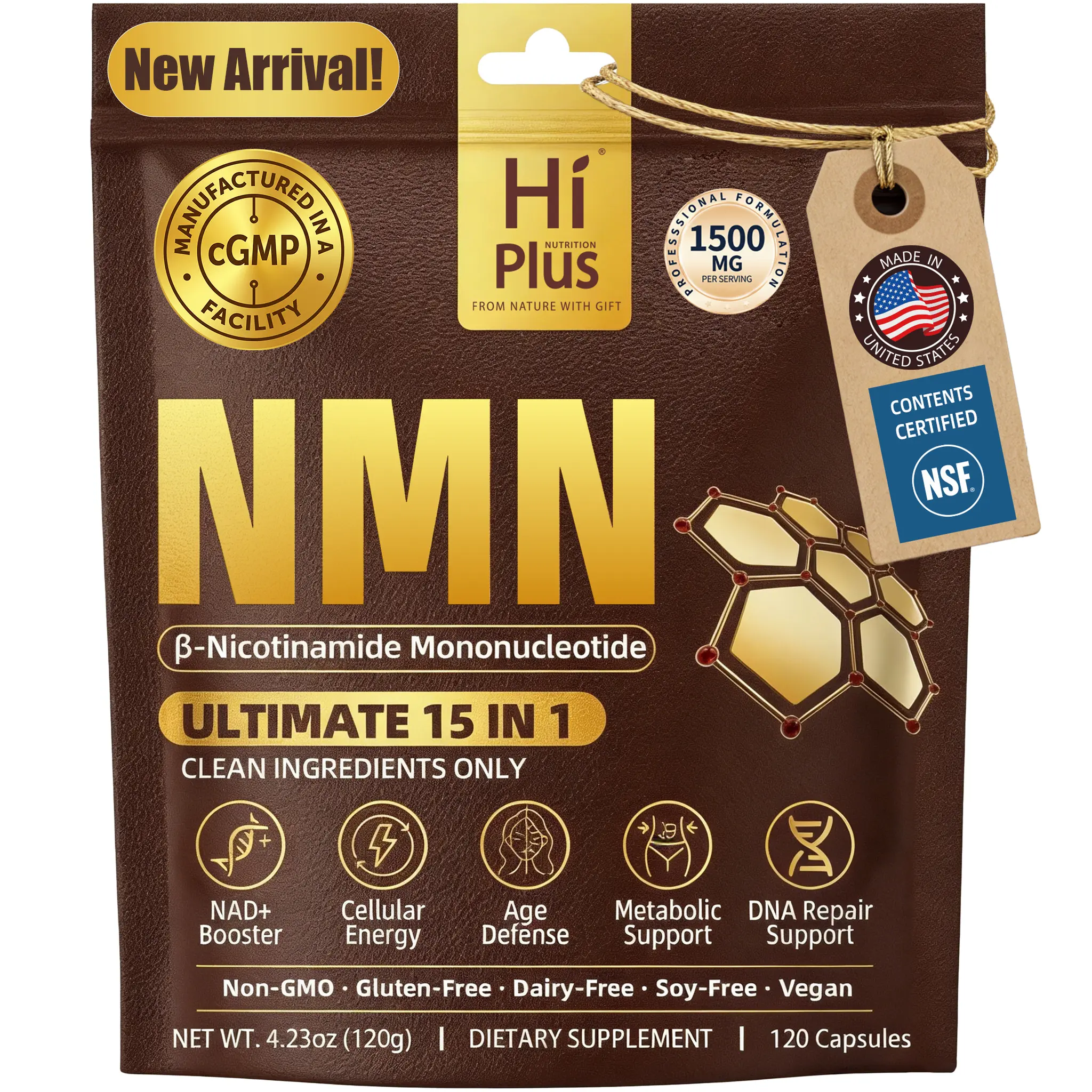 NMN Complex 1,500mg Per Serving, 15-1 Complex,NMN 500mg with Vitamin C, TMG, CoQ10, Resveratrol, Quercetin, & Glutathione | Supports Cellular Energy & NAD+ Levels - Vitamin Dietary Supplement Healthcare