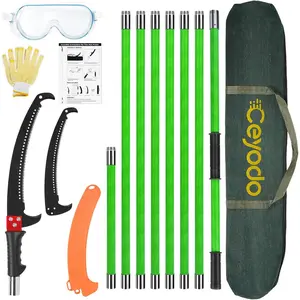 30 Ft Manual Pole Saw, Extendable Tree Pruner Blade and Scissors Set with 9 Fiberglass Handles, Long Branch Pruner Retractable for Backyard and Garden, Bush Cutting and Pruning of Palm Trees