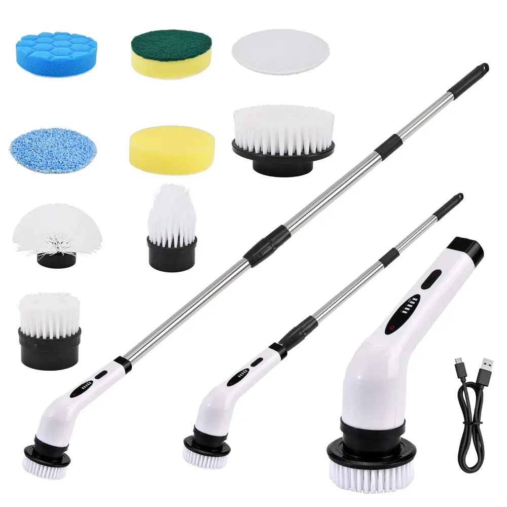 Wireless X7 Portable Handheld Electric Spin Scrubber - Cordless 9-in-1 Multifunctional Cleaner Kit with Extendable Handle, Dual-Speed, USB Port, USB Cable, Power Brushes - for Bathroom, Floor, Family Gift (TikTok Shop Deal)