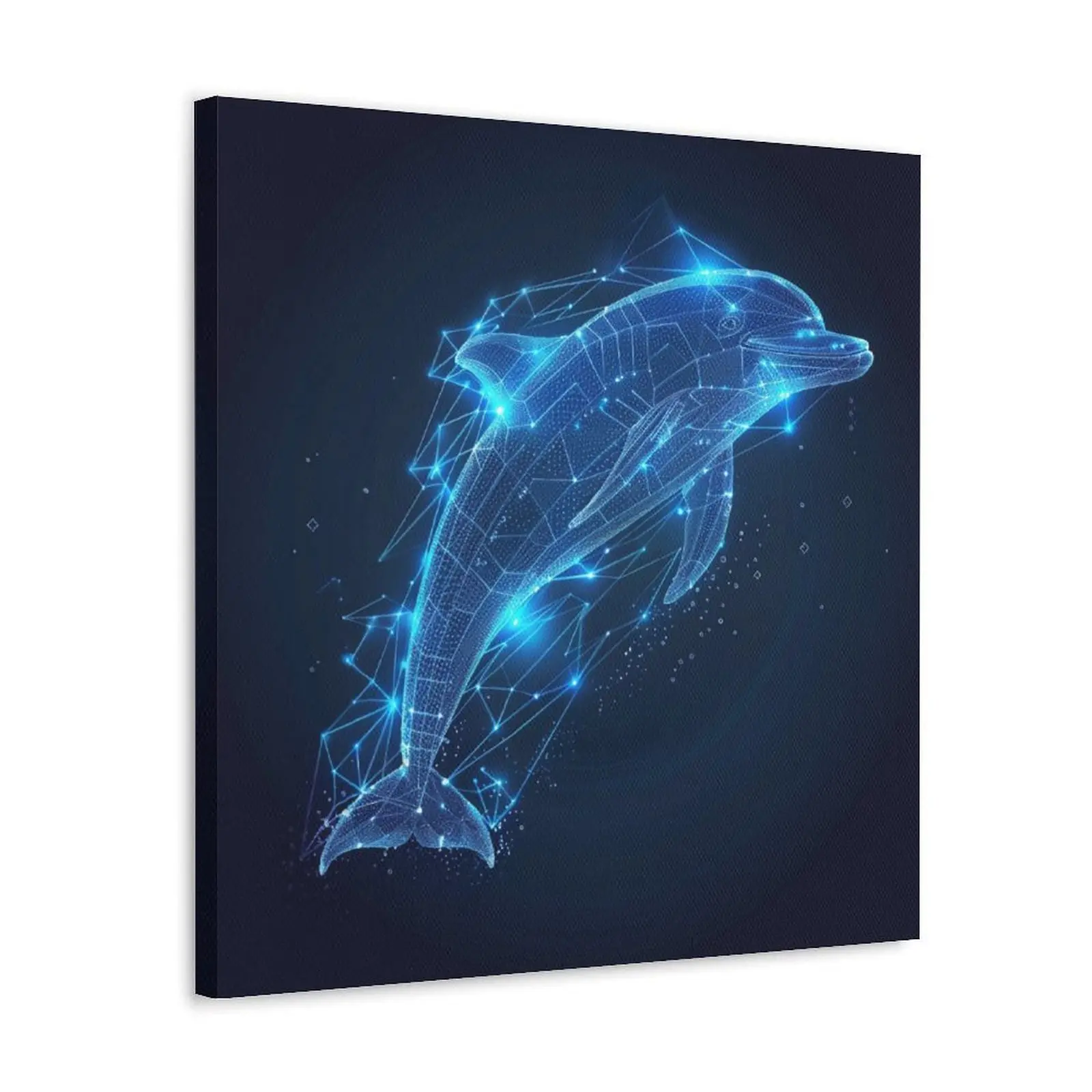 Blue Glow Dolphin Posters Wall Art Prints Black Background Sea Animal Theme Dreamy Style Canvas Posters For Home Wall Art Family Bedroom Office Decor Aesthetic Festival Gift