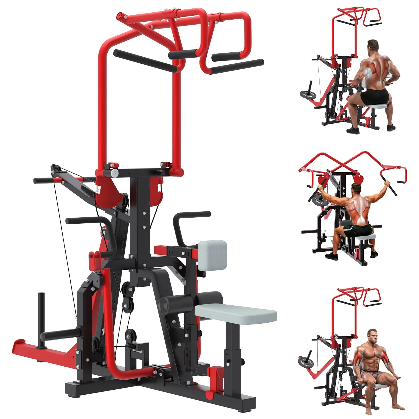 【3packages shipping】YODOLLA 3-in-1 LAT Pull Down Scissor-Style feat Seated Row & Tricep Machine, Back Workout Plate Loaded Machine, LAT Tower with Cable Row Attachment, Home Gym Pulley System Machine