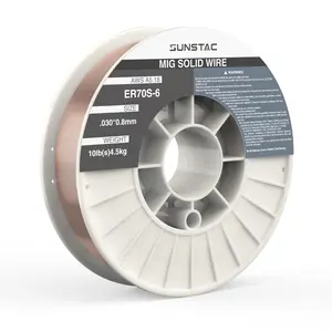 Sunstac ER70S-6 .030"/.035" Diameter Carbon Steel Solid Core MIG Wire, Copper Coated Low Spatter Gas MIG Welding Wire on 10-Pound Spool High Strength