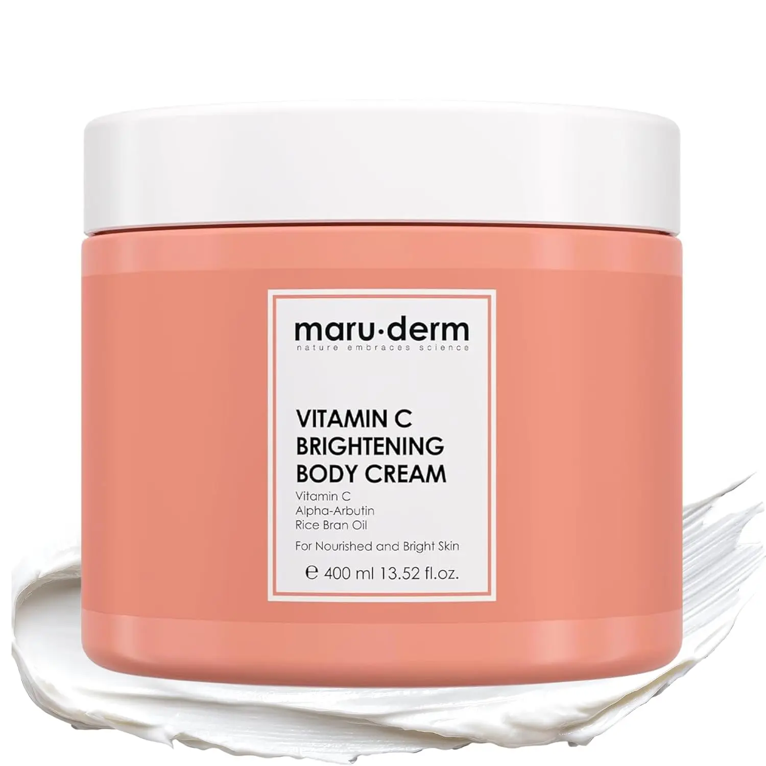 Maruderm Vitamin C Brightening Body Cream - Daily Hydration with Alpha Arbutin & Rice Bran Oil - Hydrating Cream for Dark Spots & Uneven Skin Tone - Smooth & Fresh Looking Every Day - 400ml