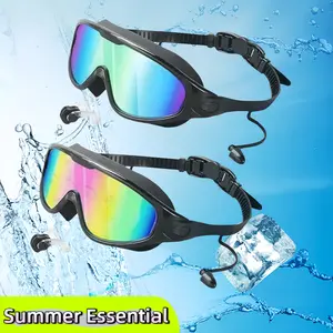 Swimming Goggles with Waterproof Phone Pouch & Nose Clip, Clear Wide Vision Swim Goggles Anti-Fog Leakproof for Youth Adults, Professional Pool Ocean Water Sports