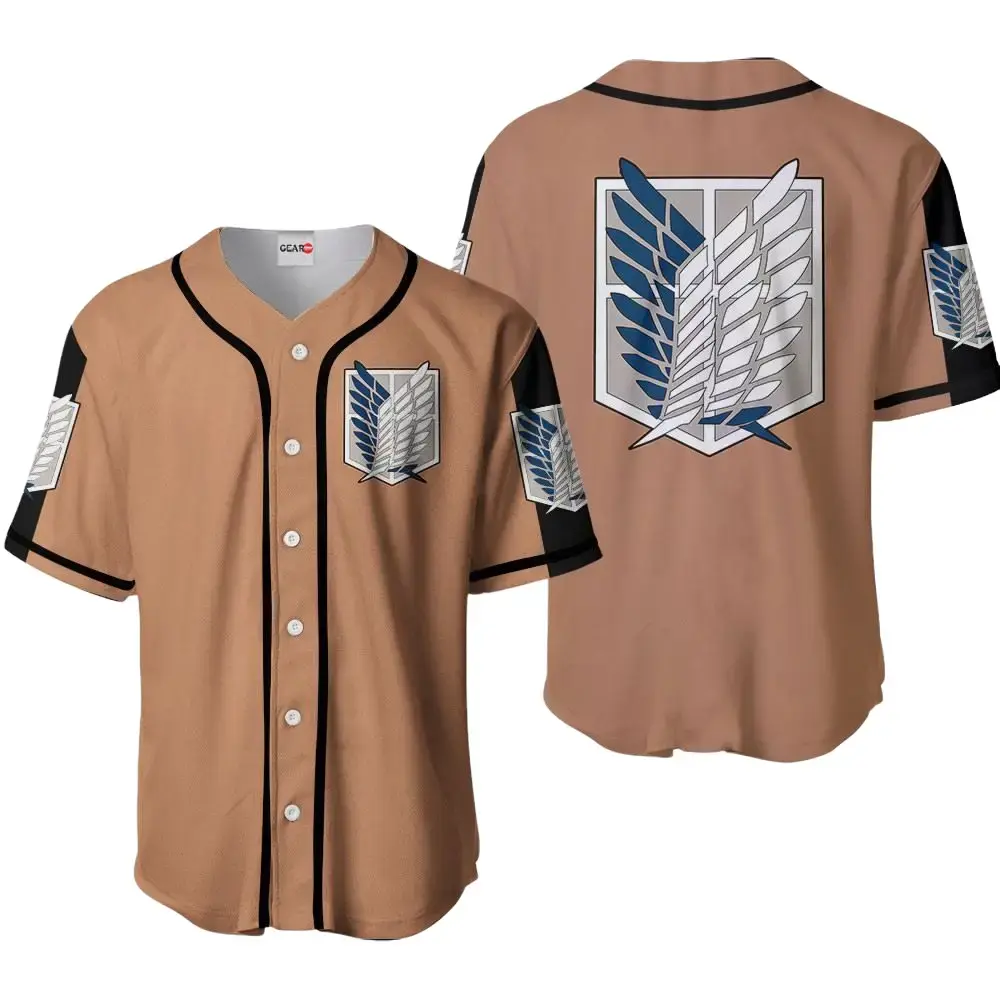 Attack on Titan Wings of Freedom Scout Regiment Anime Baseball Jersey, Premium Breathable Button-Down Streetwear Shirt, Perfect Cosplay & Gift for AoT Fans Eren Levi