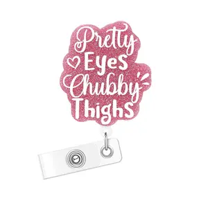Acrylic Bling Retractable Badge Reel, 1 Count/3 Counts Belt Clip Retractable Name Badge Holder for Nurse Doctor Student Worker Volunteer Pretty Eyes Thighs