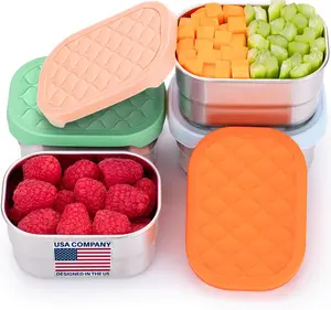 Everusely Stainless Steel Snack Containers 8 oz 230 ml 4-Pack Leakproof Food Storage Boxes with Silicone Lids for Travel Reusable Containers for Adults Portion Control