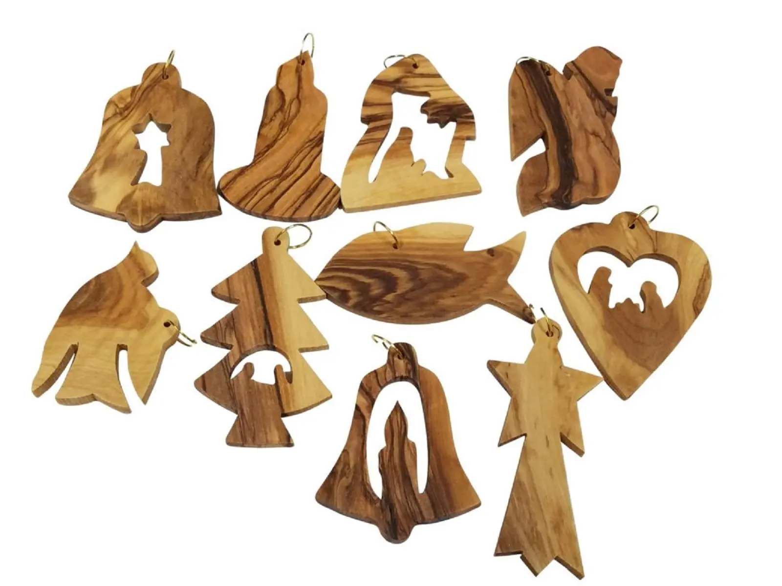 12 Olive Wood Christmas Ornaments
