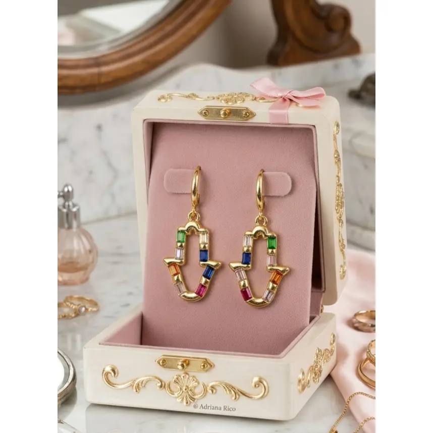 Hand of Fatima Earrings / 18K Layered Gold