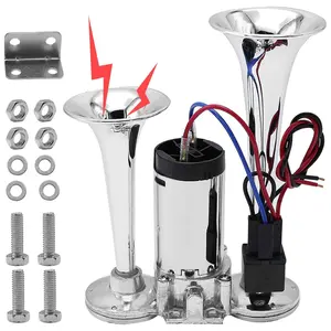 2026 New 12V 130DB Dual Air Horn Kit with Air Compressor, Super Loud Electric Horn for Vehicle Truck SUV Boat Home Security