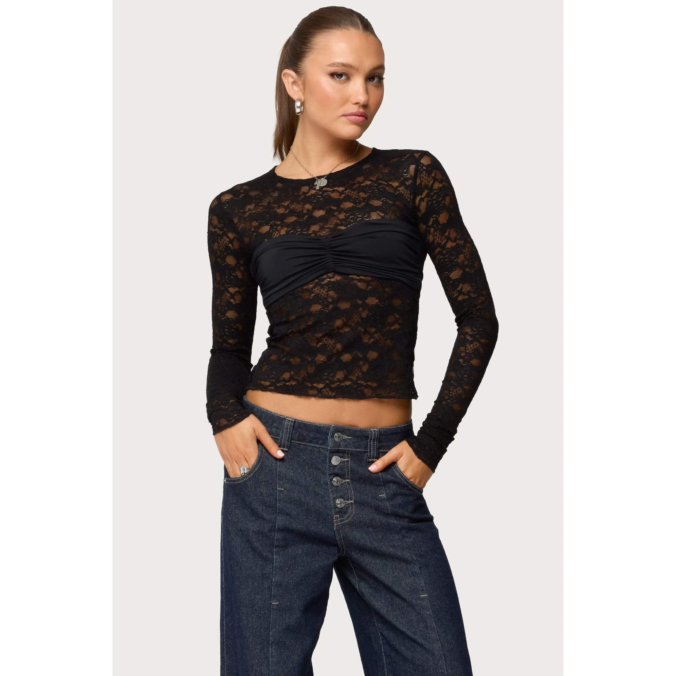 Rosette Bandeau Sheer Lace Top