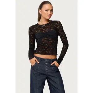 Rosette Bandeau Sheer Lace Top