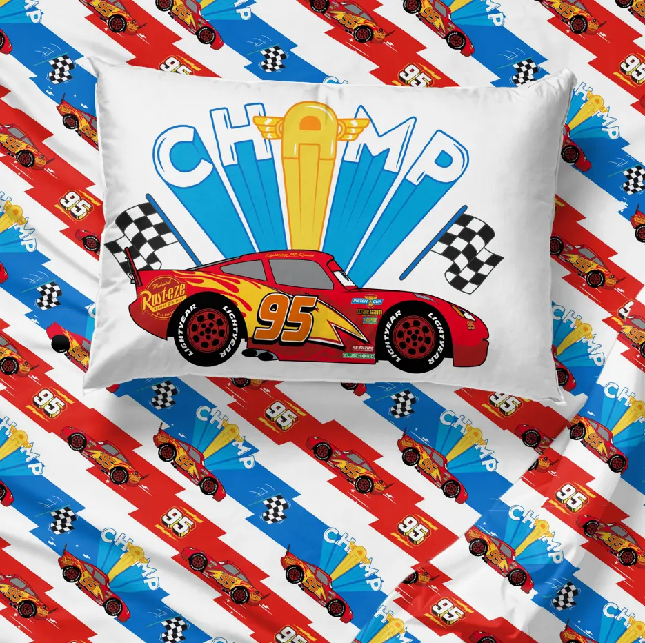 Disney Pixar Cars Print Twin-Size Bed Sheet Set - Soft Fabric, 10" Deep Fit, Breathable Sunny Side Up Design Bedding with Sheets & Pillowcases for Kids' Rooms