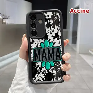 Mama Turquoise Print Pattern TPU Phone Case Compatible with Galaxy  S23 Ultra S24 Plus S25 S22+ Shockproof Drop Protection Rugged Durable Silicone Cover Cellphone Protective Casing