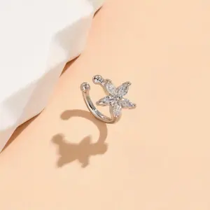 1 Elegant Cute Ear Cuff | Flower Design with Sparkling Synthetic Cubic Zirconia, 14K Golden Plated Copper, Suitable for Daily and Party Occasions, Ideal Valentine'S Day Gift