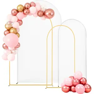 Arch Backdrop Stand Set Of 2 - 7.2 Ft And 6 Ft Options, Stable Structure, Easy Assembly, Gold Metal Arch Backdrop Stand With Cover For Wedding, Birthday Party, Celebration And Ceremony Decoration