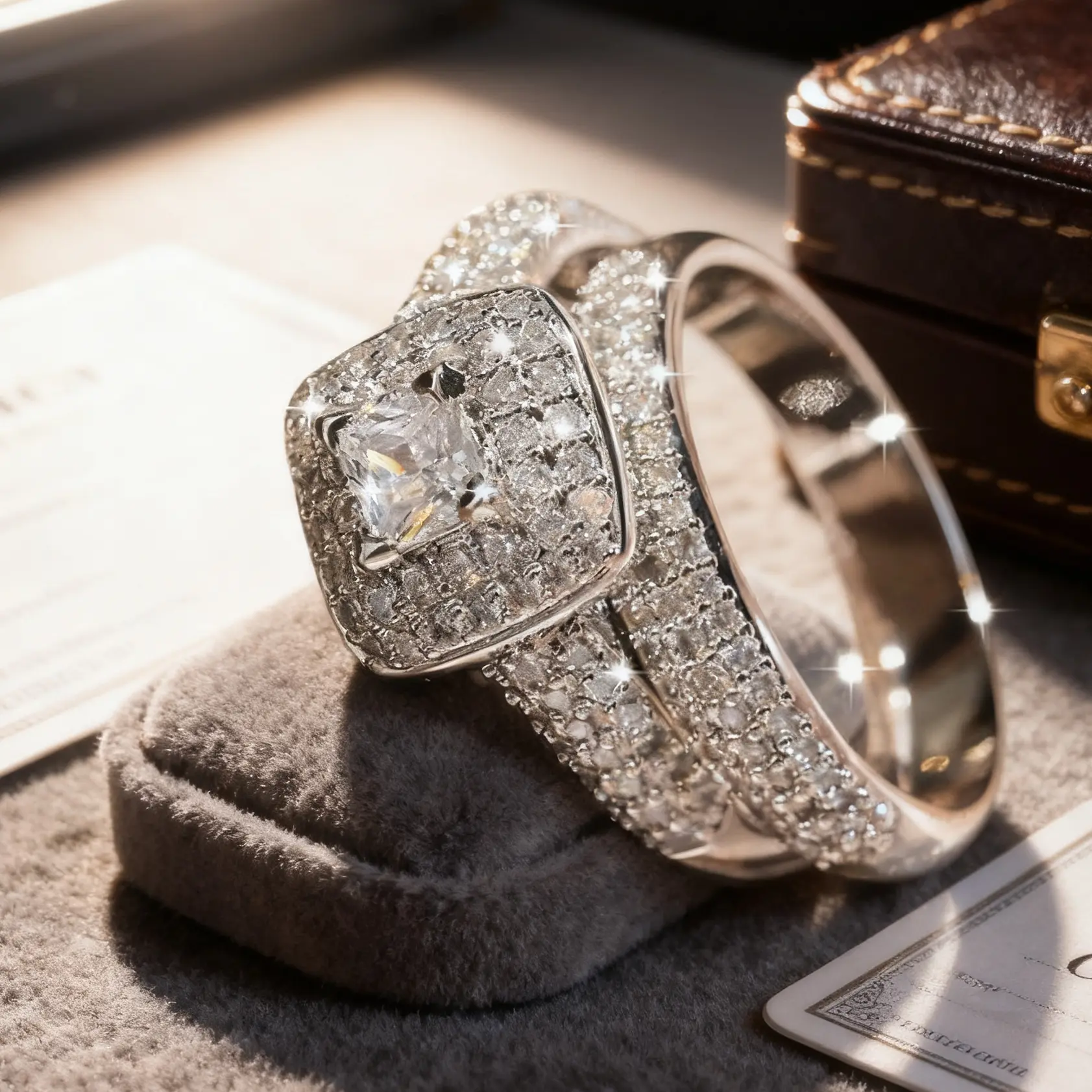 Women's Full  Micro-Inlaid incess-Cut Ring Set| Fashion Luxury Design| Engagement & Wedding Jewelry