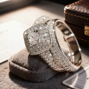 Women's Full CZ Micro-Inlaid Princess-Cut Ring Set| Fashion Luxury Design| Engagement & Wedding Jewelry
