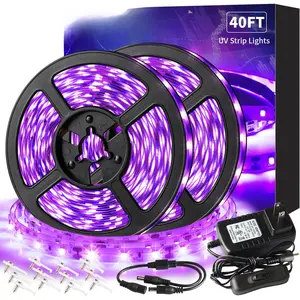 40FT Black Light Strip, Blacklight Flexible & Adhesive 720 LEDs, Black Light for Halloween, Neon Party, Birthday, Display Uranium  Glass, Posters, Curing , Non- Decor