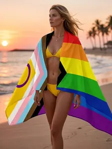 Pride Month - Scarf Shawl Wrap with LGBTQ+ Progress Pride Flag, Rainbow Stripes and Inclusive Chevron Design - Bold Statement for Parade Events, Support Gatherings and Colorful Summer Fashion