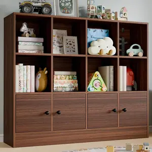 Wood Bookcase,12 Cube Storage Organizer Bookshelf with 4 Doors,3 Tier Storage Cabinet with Adjustable Shelves for Bedroom, Living Room, Office