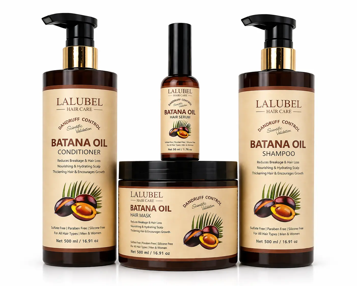 LALUBEL Batana Oil Luxury Haircare Set - Cleansing Shampoo, Conditioner, Hair Mask, Hydrating Moisture Serum - Nourishing Products for Dry Scalp, Hair Loss Treatment, Damaged Tresses