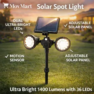 MovMart Solar Outdoor Motion Sensor Spotlights - 1400-Lumens 36-LED Dual Heads Waterproof Security Wall Lights, Solar Light Outdoors for Patio, Garden Home Improvement