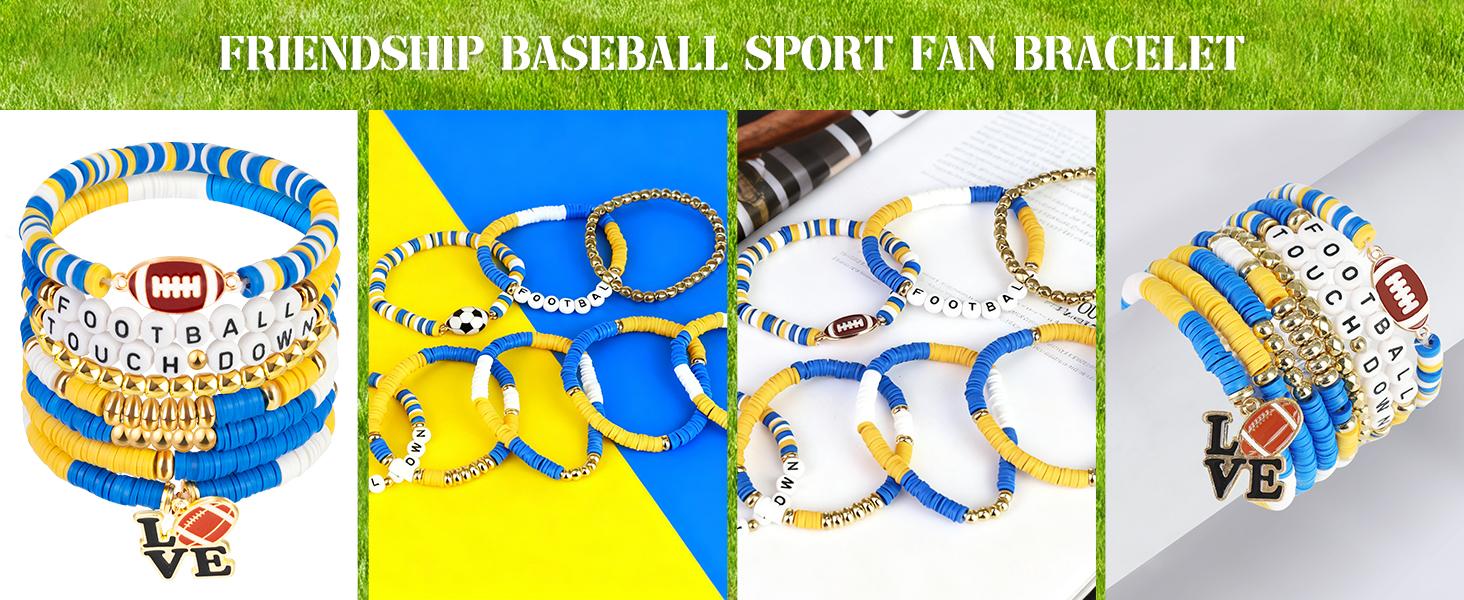Game Day Football Bracelets for Women Men, Friendship Hypoallergenic Clay Beaded Stretch Bracelets,Stackable Sports Fans Charm Bangles,Football Mom Accessories Football Gifts