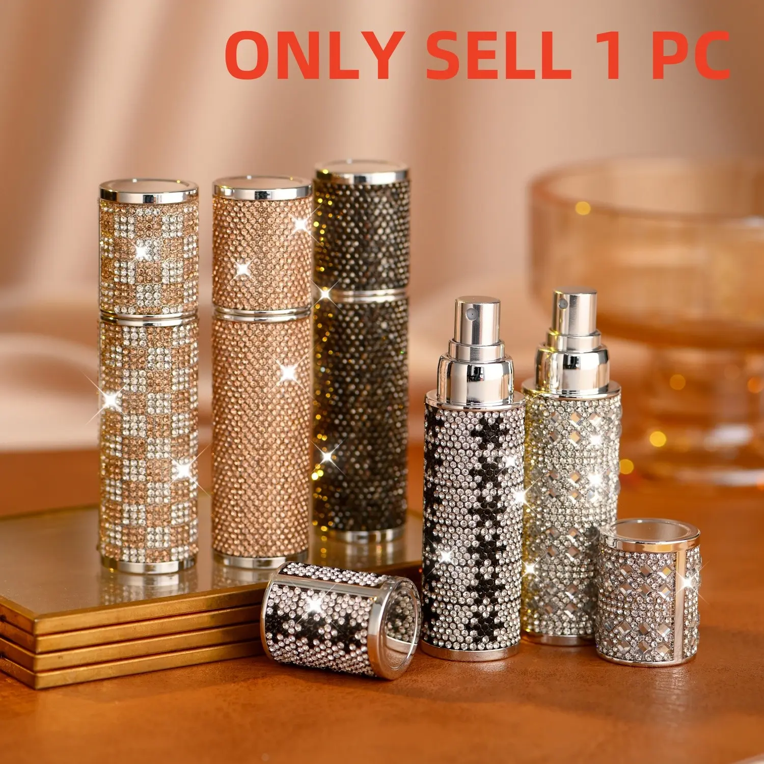 High-End Perfume Bottle, Full Diamond Luxurious Travel Portable Glass Inner Tank Mini Spray Empty Bottle 5ML, Refillable Design, Versatile Fragrance Container, Portable Perfume Bottles, Elegant Bottle