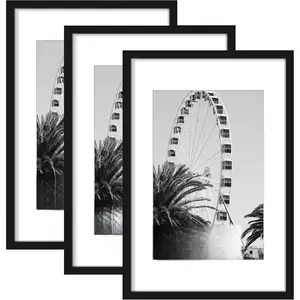 Black 16x24 Rectangle Photo Frame Set of 3, Multi-Size Display for 12x18 with Mat or 16x24 Without Mat, Vertical-Horizontal Wall Hanging, Home & Room Decor Supplies for Bedroom