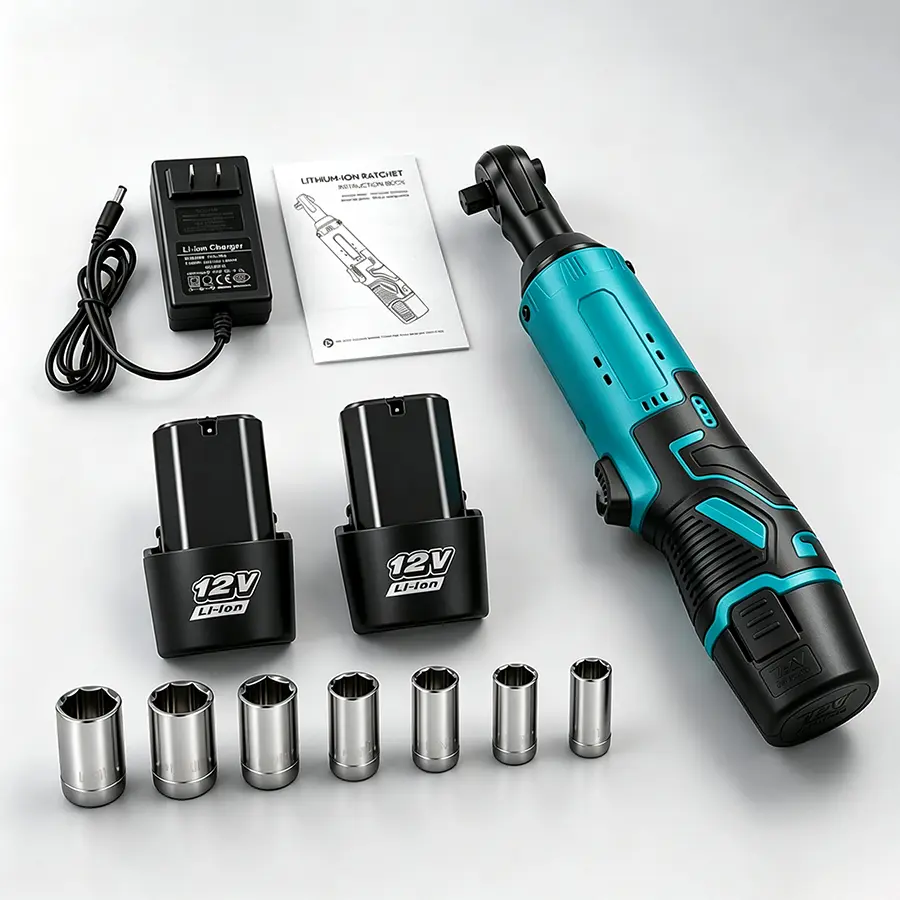 45NM 3/8 Inch Cordless Right Angle Electric Ratchet Wrench, Rechargeable Portable Power Ratchet Tool for Car Repair, Nut & Screw Disassembly
