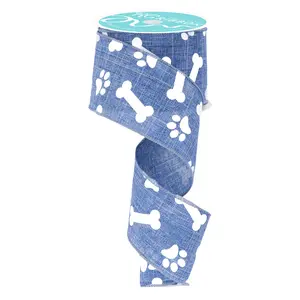 2.5"X10Yd Paw Print/Bones On Royal Denim/White RGA115165