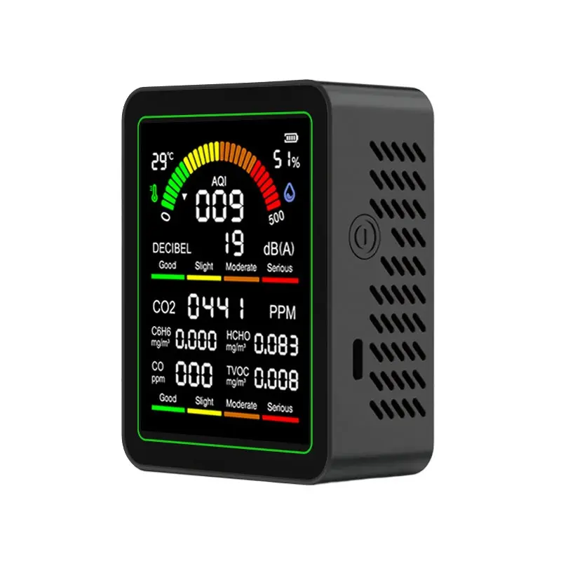 Nine-In-One Air Quality Monitor, Ndir Sensor, Co2, Formaldehyde, Tvoc Detection, Noise Monitoring, Home Office Use, Mt12 Model