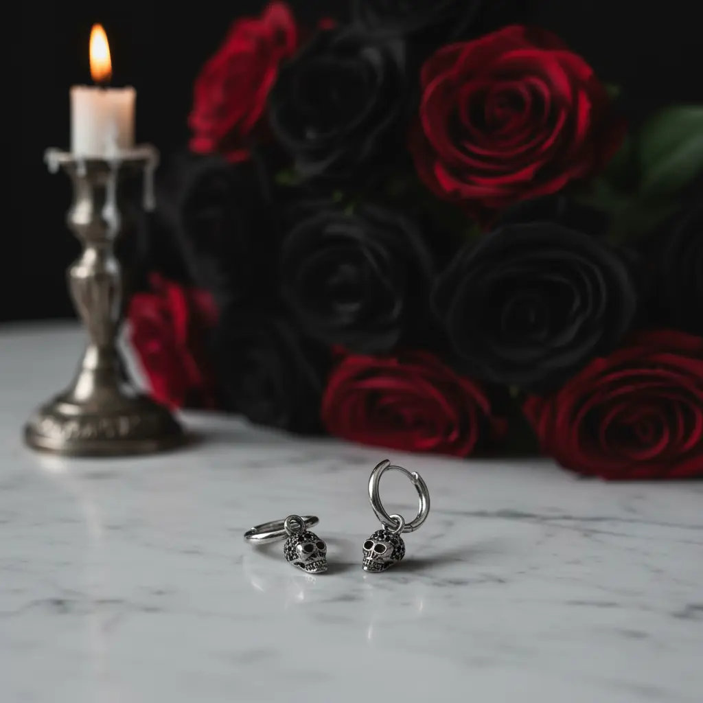 Black Diamond Option Pave Skull Hoop Earrings
