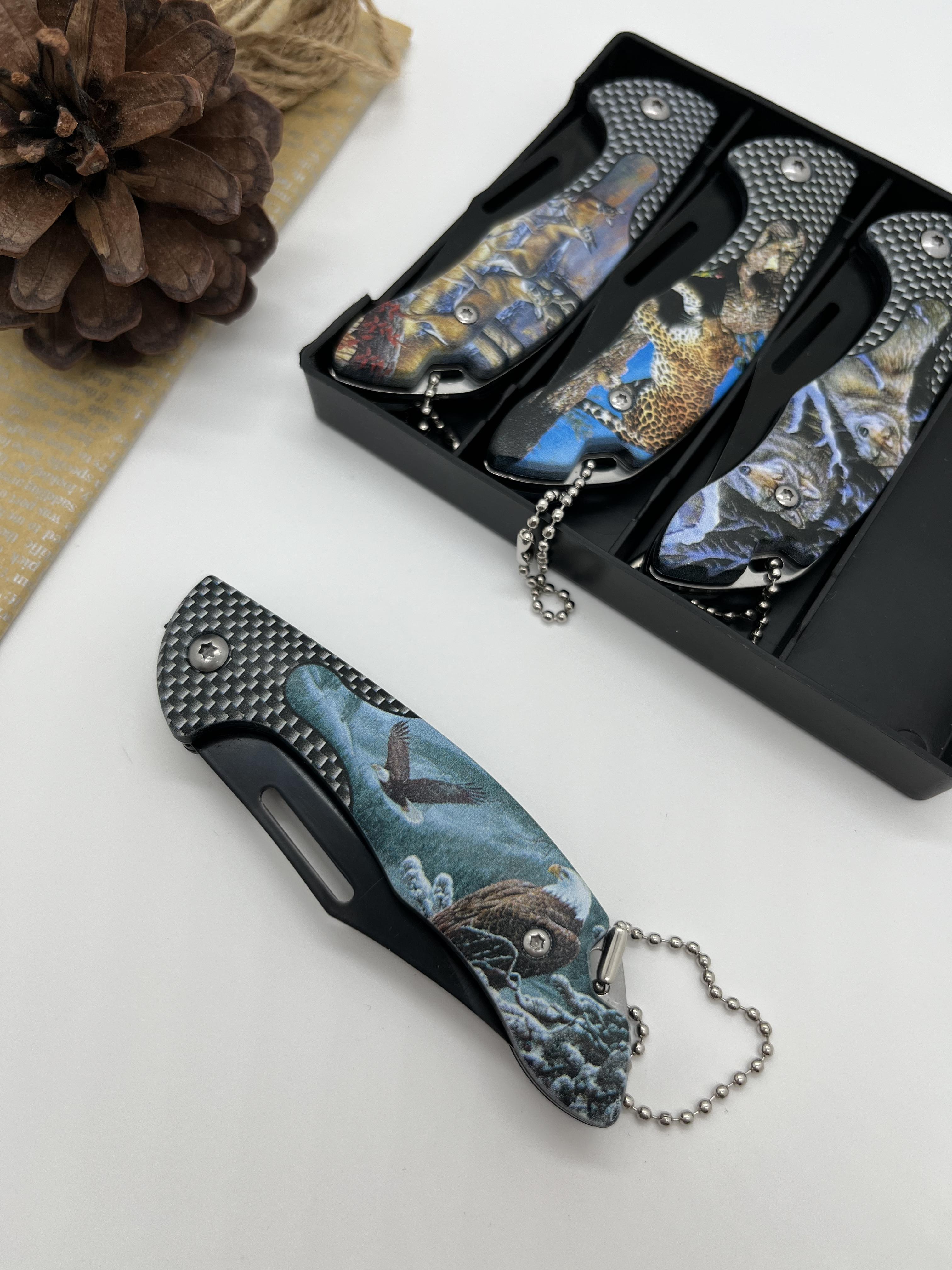 4-piece folding pocket knife, animal-style stainless steel handle, EDC knife, outdoor gear, suitable for outdoor camping fishing