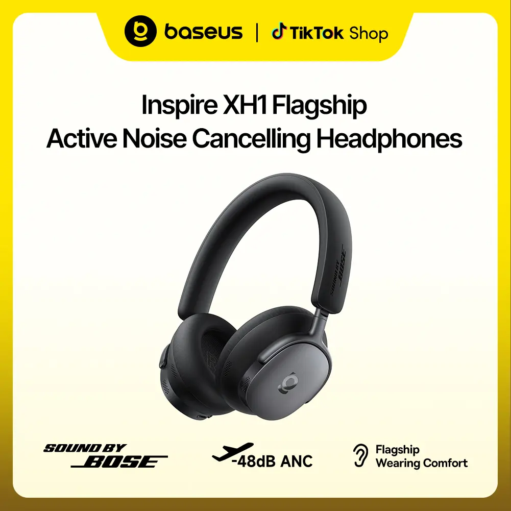 Baseus Inspire XH1 Adaptive Active Noise Cancelling Headphones, Sound by Bose, Dolby Audio, Premium Real-Time Adaptive ANC, Adaptive Tuning Rich Sound, Hi-Res Audio, 100H Playtime - Cosmic Black