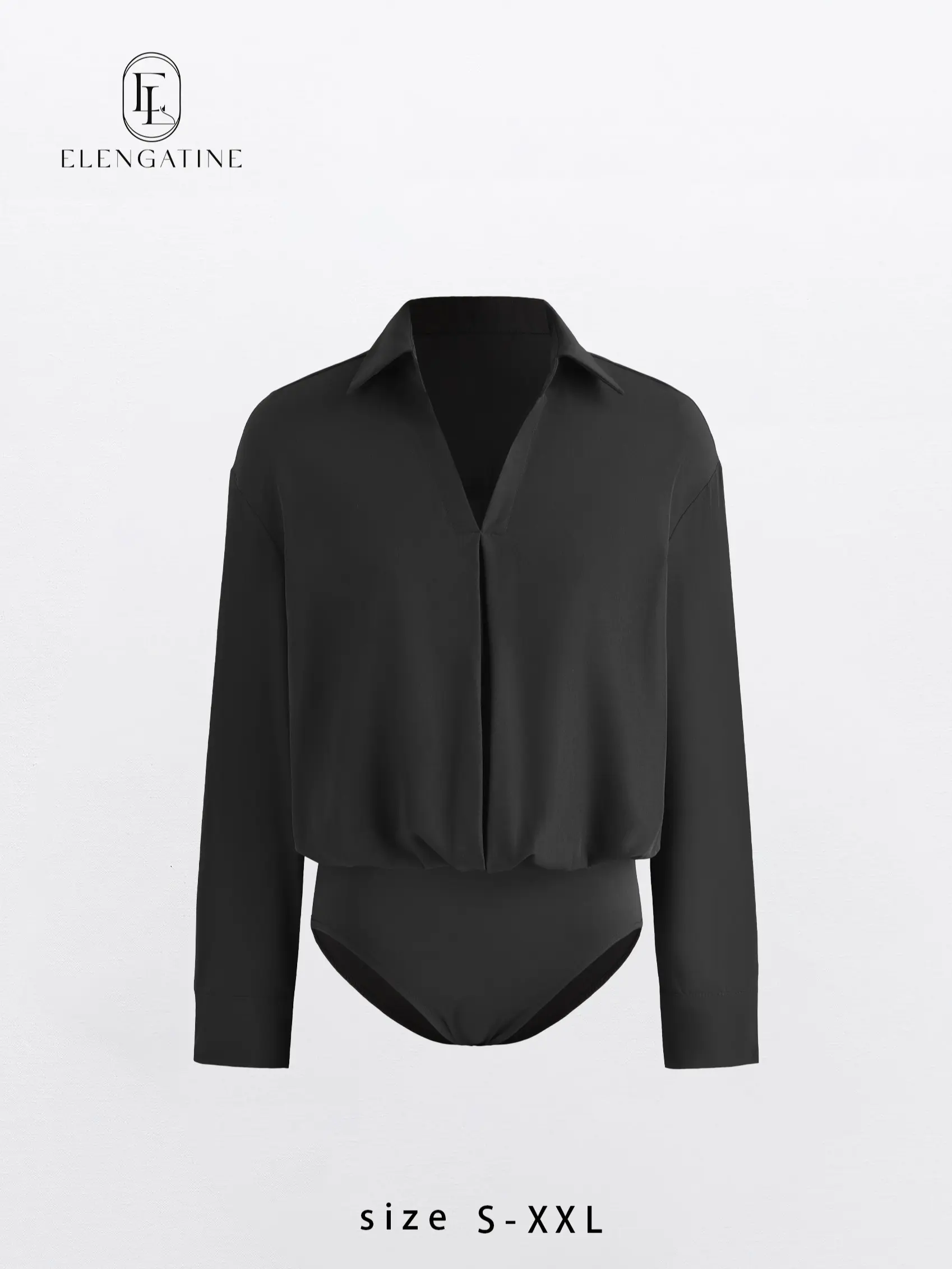 EL ELENGATINE Women's Bodysuit, Long Sleeve Collared V-Neck Blouse Top in a Lightweight Basic Fabric for Corporate Office Wear, Capsule Wardrobe, Polyester, Long Sleeve Tops, Office Work Clothes, Business Casual Tops