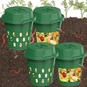 4-Pack InGround Compost Bin for Garden Beds 8L Worm Composter Kit with Aeration Animal-Proof Lid for Faster Composting Suitable for Beginners Green
