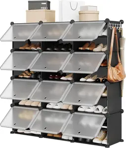 170 / 5,000 Modular Shoe Cabinet with Dustproof Transparent Doors – Shoe and Boot Organizer for Entryway, Garage, Space-Saving Storage Shelf