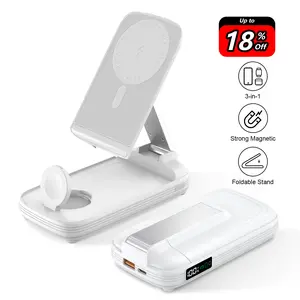 3-in-1 Foldable Wireless Power Bank, 10000mAh Magnetic Power Bank with Adjustable Phone Stand, Fast Charger, Portable Wireless Charger with Digital Display for iPhone 17 / 16 / 15 / 14 / 13 / 12 Series & Earbuds & Apple Watch