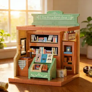 Vintage Bookshelf Building Block Model, Miniature Set, Detailed Vintage Study Scene, Perfect Gift for Friends and Classmates, Surprising Holiday Present, Blocks Set, Building Block Sets