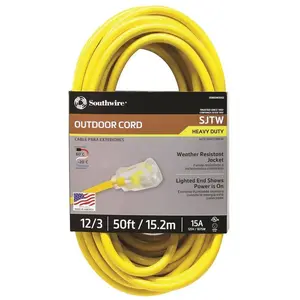 50 ft. 12/3 SJTW Hi-Visibility Outdoor Heavy-Duty Extension Cord with Power Light Plug