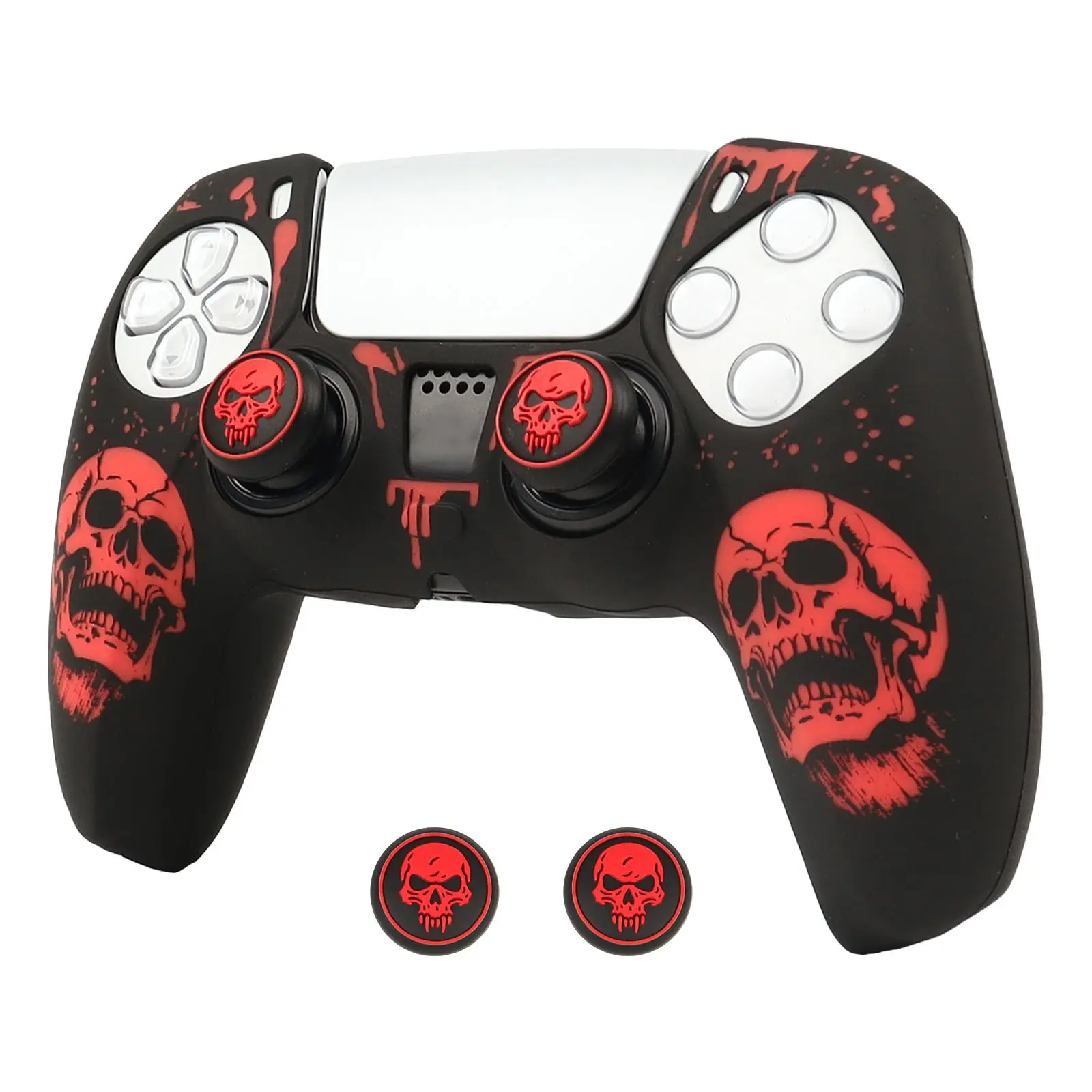 For PS5 Controller Silicone Cover, Soft Skin Protective Case with Laser Engraving & 2 Thumb Grips, Anti-Slip Shockproof Dustproof Protection Covers, Dustproof Protector
