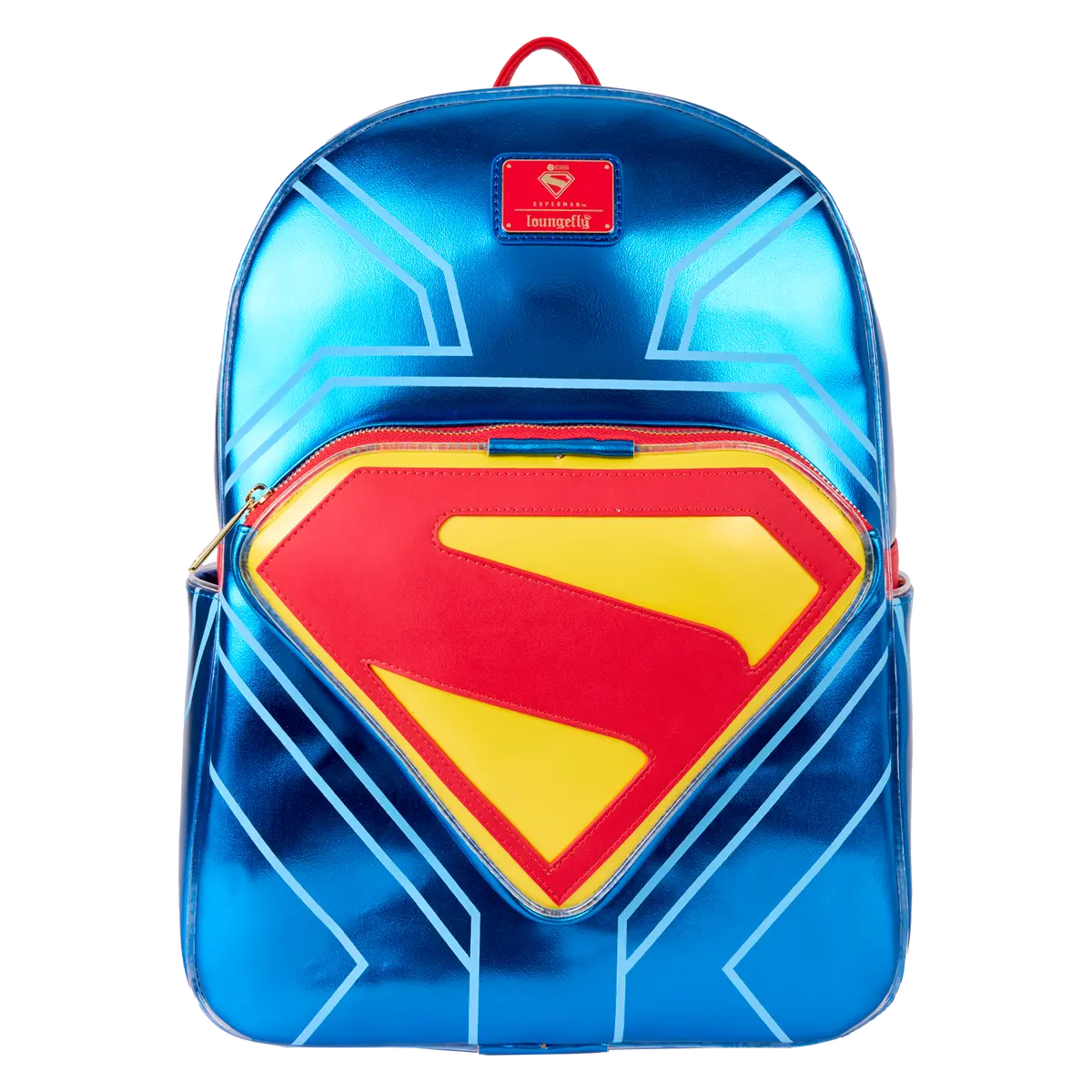Superman Full-Size Backpack, Polyurethane Material, Glow-in-Dark Light-Up Feature, Metallic Look Design, Superhero Suit