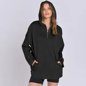 ANRABESS Womens Oversized Hoodie Quarter Zip Sweatshirts 2025 Winter Everyday Tunic Pullover Top Trendy Teen Girls Preppy Comfort Zipper Clothes